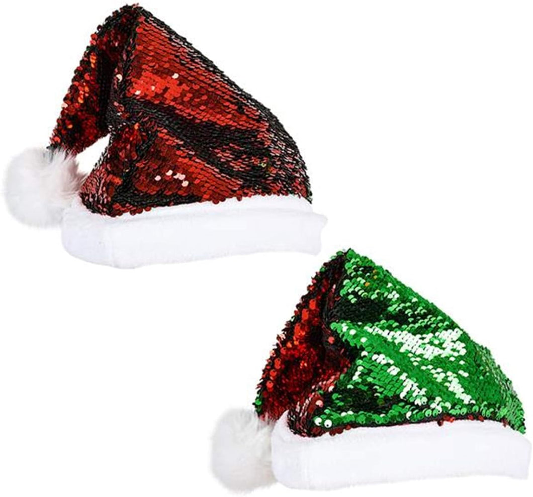 GORRO DE NAVIDAD REVERSIBLE CON LENTEJUELAS - VERDE Y ROJO - TALLA ÚNICA - 1 UNID.