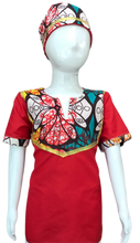 Cargar imagen en el visor de la galería, VESTUARIO ETNIA NEGRA PARA NIÑO ROJO - CAMISA y KUFI - 1 UNID.
