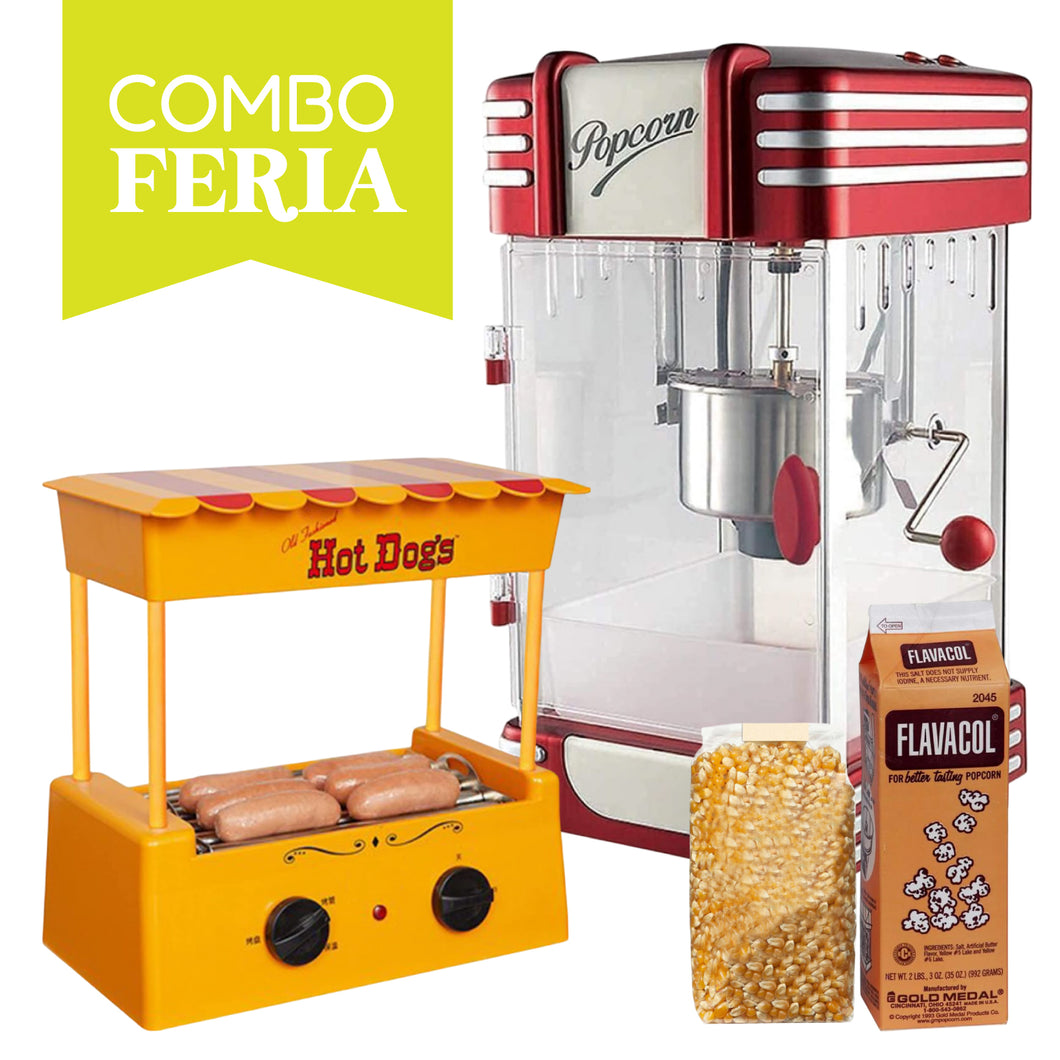 COMBO FERIA  - MAQUINA DE HOT DOGS Y POPCORN + INSUMOS - 1 UNID.