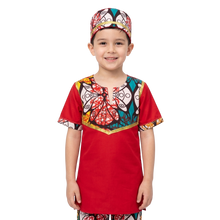 Cargar imagen en el visor de la galería, VESTUARIO ETNIA NEGRA PARA NIÑO ROJO - CAMISA y KUFI - 1 UNID.
