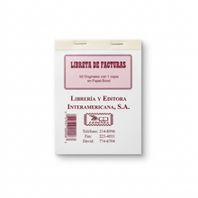 Cargar imagen en el visor de la galería, LIBRETA DE FACTURAS - 4.25"X5.5" - PAPEL BOND - 50 ORIGINALES CON 1 COPIA - 1 UNID.
