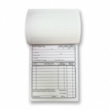 Cargar imagen en el visor de la galería, LIBRETA DE FACTURAS - 4.25"X5.5" - PAPEL BOND - 50 ORIGINALES CON 1 COPIA - 1 UNID.
