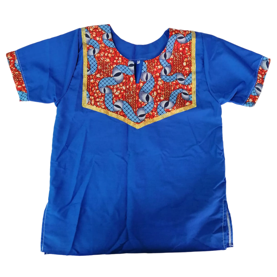VESTUARIO ETNIA NEGRA PARA NIÑO AZUL - CAMISA y KUFI - 1 UNID.