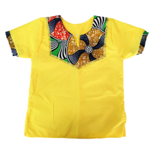 Cargar imagen en el visor de la galería, VESTUARIO ETNIA NEGRA PARA NIÑO AMARILLO - CAMISA y KUFI - 1 UNID.
