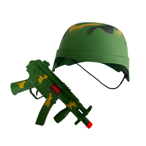 CASCO Y ACCESORIO MILITAR PLÁSTICO DE JUGUETE - 1  UNID.