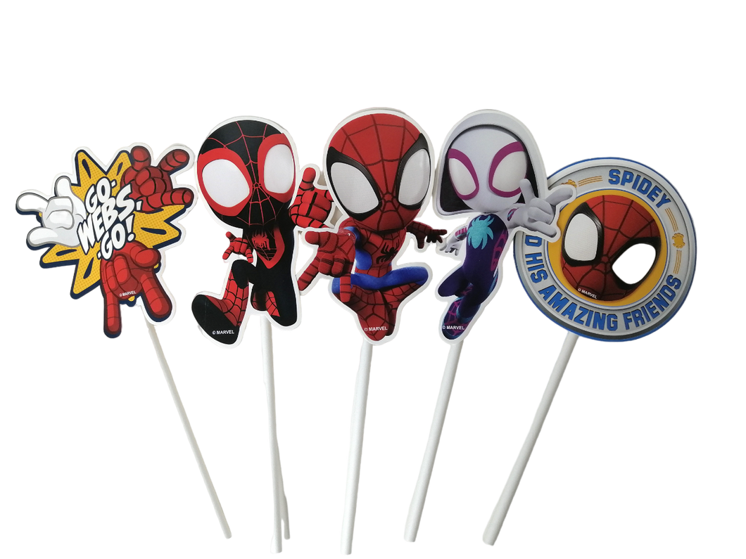 SPIDEY AND AMAZING FRIENDS - SPIDERMAN TOPPERS - 4X4 PULGADAS - 6 UNID.