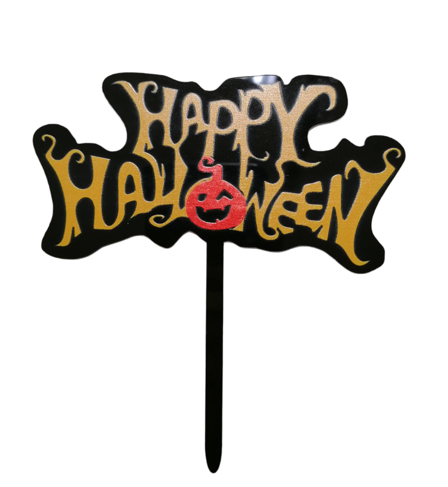 HAPPY HALLOWEEN CAKE TOPPER - ACRILICO - 4.5X4 PULGADAS - 1 UNID.