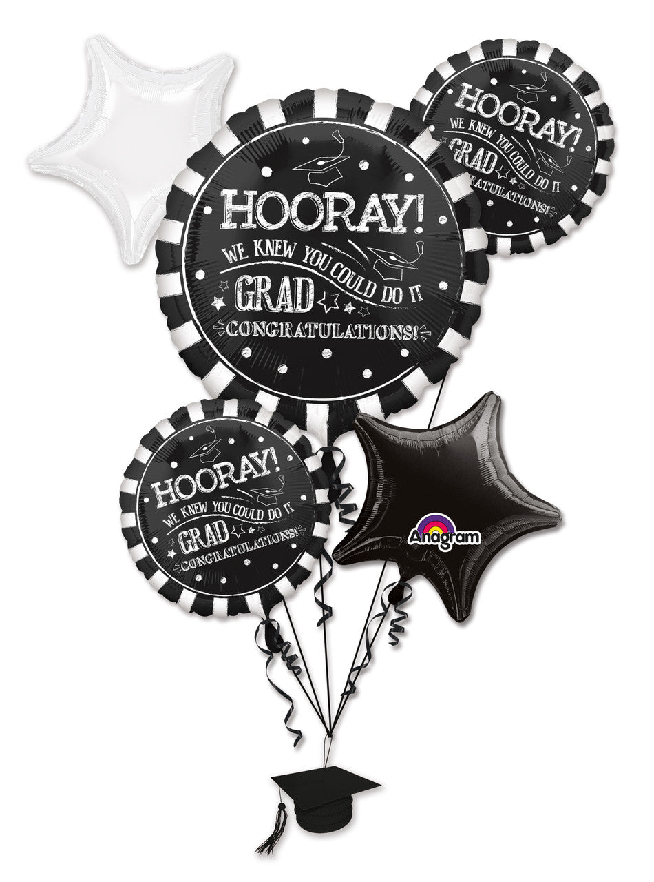 GLOBO FOIL BOUQUET - HOORAY GRAD - 5 PIEZAS