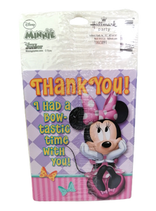 MINNIE INVITACIONES TROQUELADAS CON SOBRE Y POSTCARD DE AGRADECIMIENTO - 4X5 PULGADAS - 8 UNID.