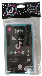 TIK TOK INVITACIONES CON SOBRE - 8.5X15.5 CM - 8 UNID.