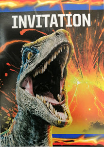 JURASSIC WORLD INVITACIONES CON SOBRE - 9.5X13.5 CM DOBLADAS - 8 UNID.
