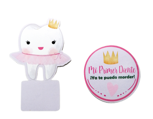 TOPPER Y STICKER MI PRIMER DIENTE - 2 PULGADAS -12 UNID.