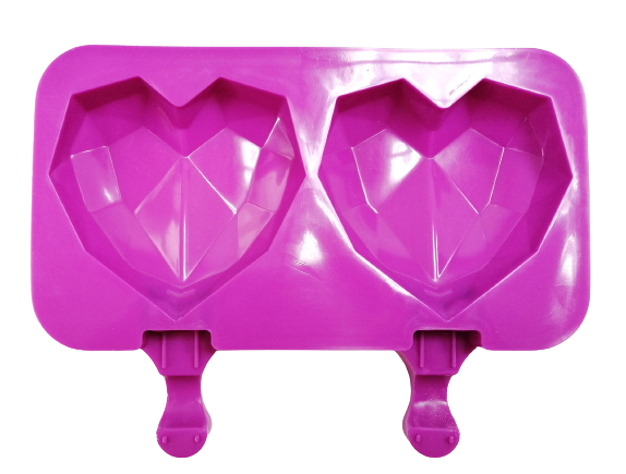 MOLDE DE SILICONA PARA PALETA DE CORAZON DIAMANTE - 2 CAVIDADES - 5.5X7.5 PULGADAS - 1 UNID.